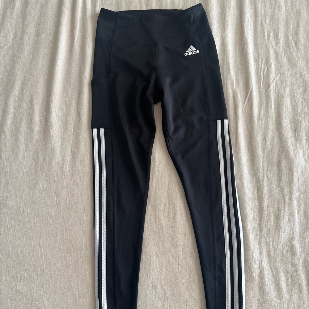 Adidas Kids Black and White Striped Leggings